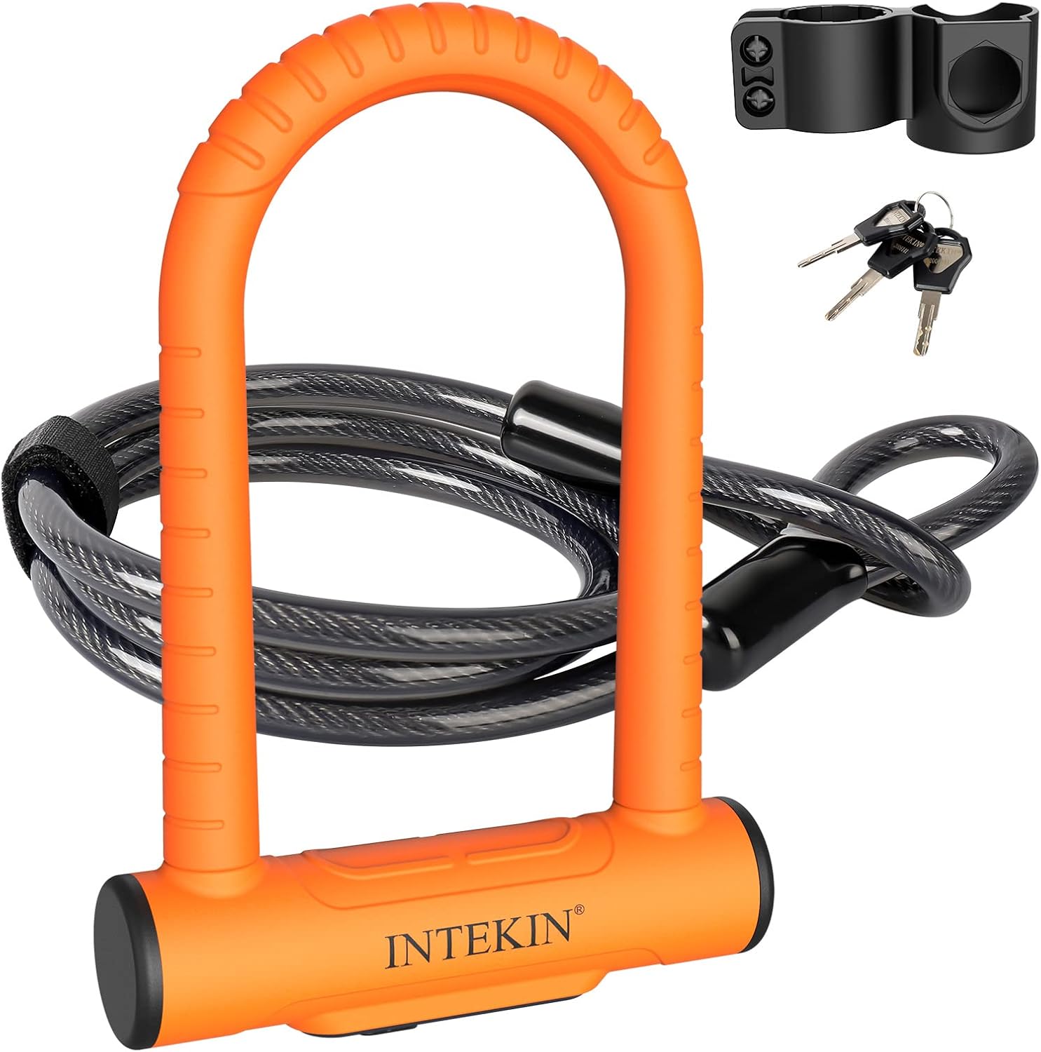 Bike U Lock Heavy Duty Bike Lock Bicycle Lock, 16mm U Lock and 3ft / 5ft / 6ft Length Security Cable with Sturdy Mounting Bracket for Bicycle, Motorcycle and More