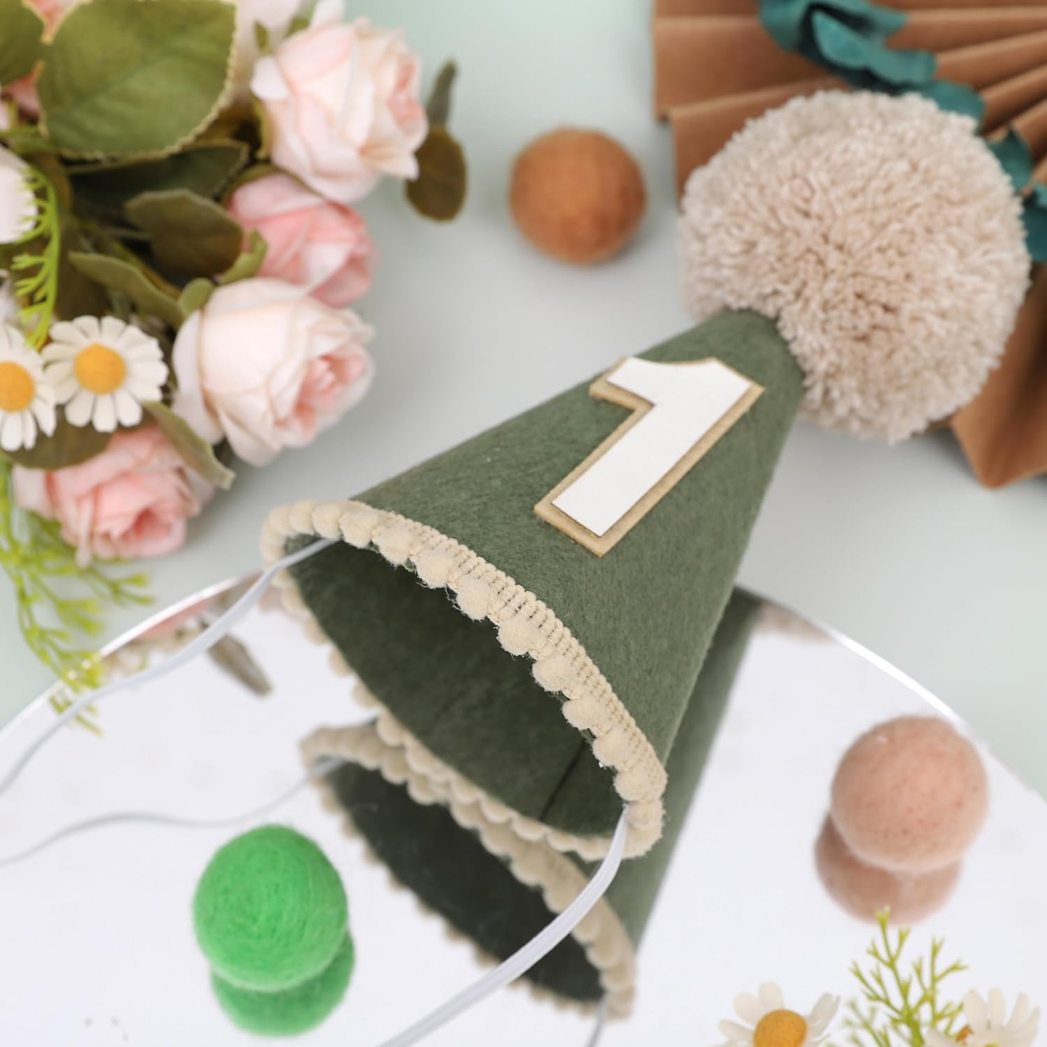 Wild One Birthday Hat - Wild Woodland First Birthday Decorations, Deep Green Hat, Safari Jungle Crown Photo Props Cake Smash for Baby Boys - Image 7
