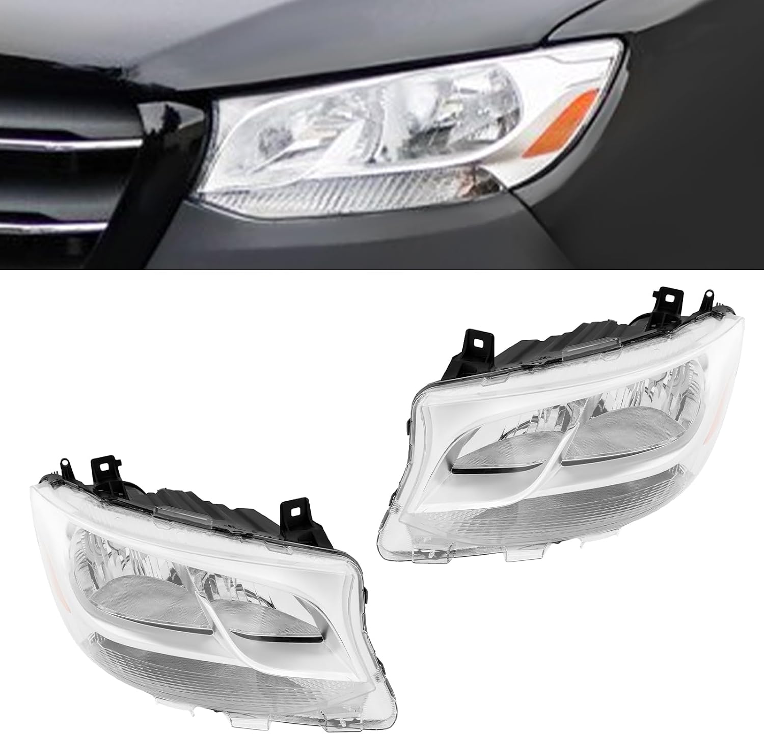 Halogen Headlight Assembly for 2019 2020 2021 2022 Mercedes Benz Sprinter Driver and Passenger Side OE/OEM 9109060400, 9109060500