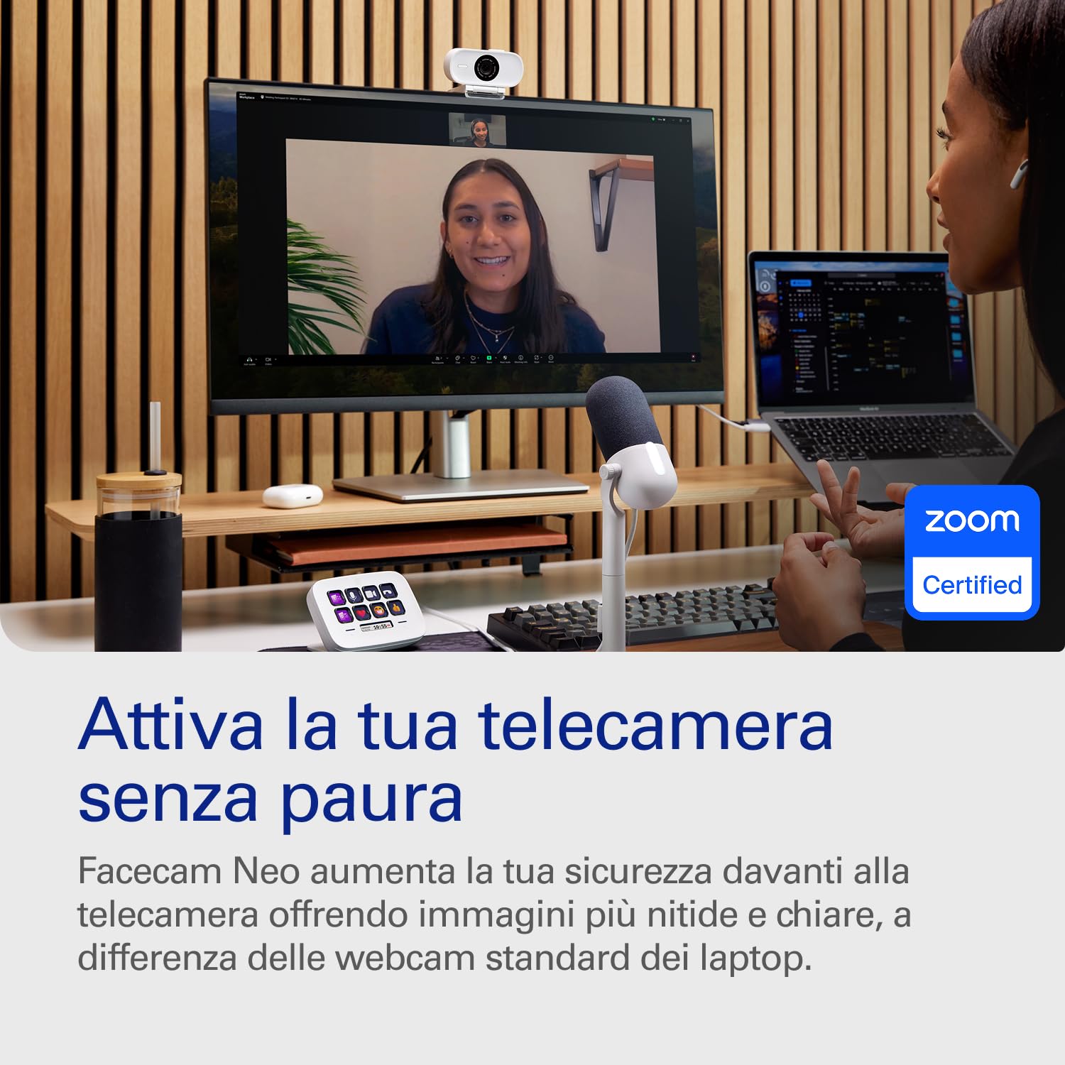 Elgato Facecam Neo – Webcam Full HD con copriobiettivo scorrevole, correzione della luce, per videochiamate, streaming, Teams/Zoom/Slack/OBS/Twitch/Youtube e altro – USB-C/Plug & Play su PC/Laptop/Mac