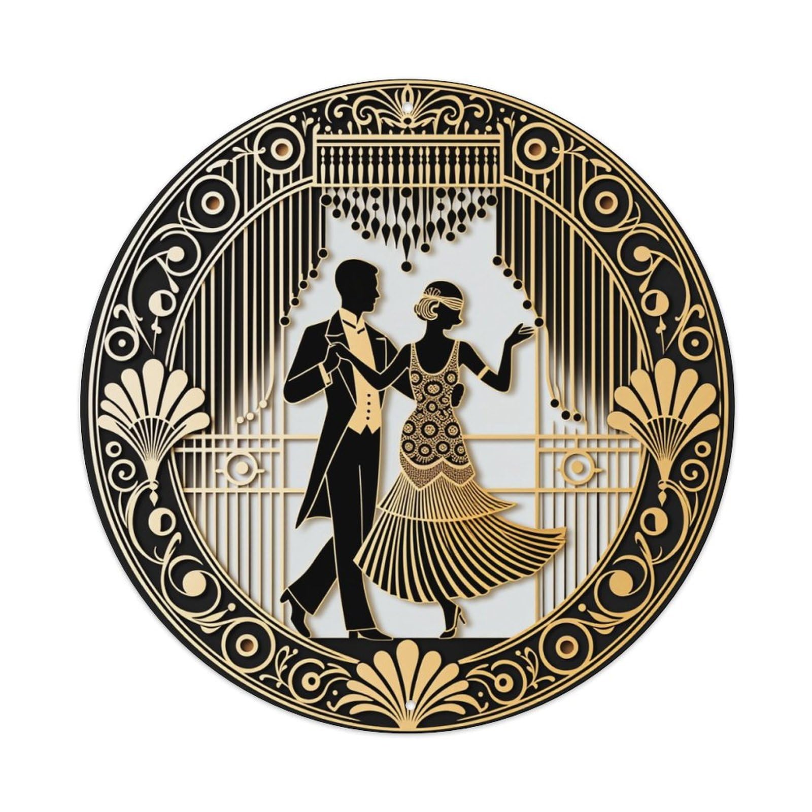 Jdfenggu Vintage Art Deco Dance Couple Pattern Retro Metal Tin Sign, Metal Poster For Bar, Home, Man Cave, Kitchen, Laundry Room Art Decor 8X8 Inch