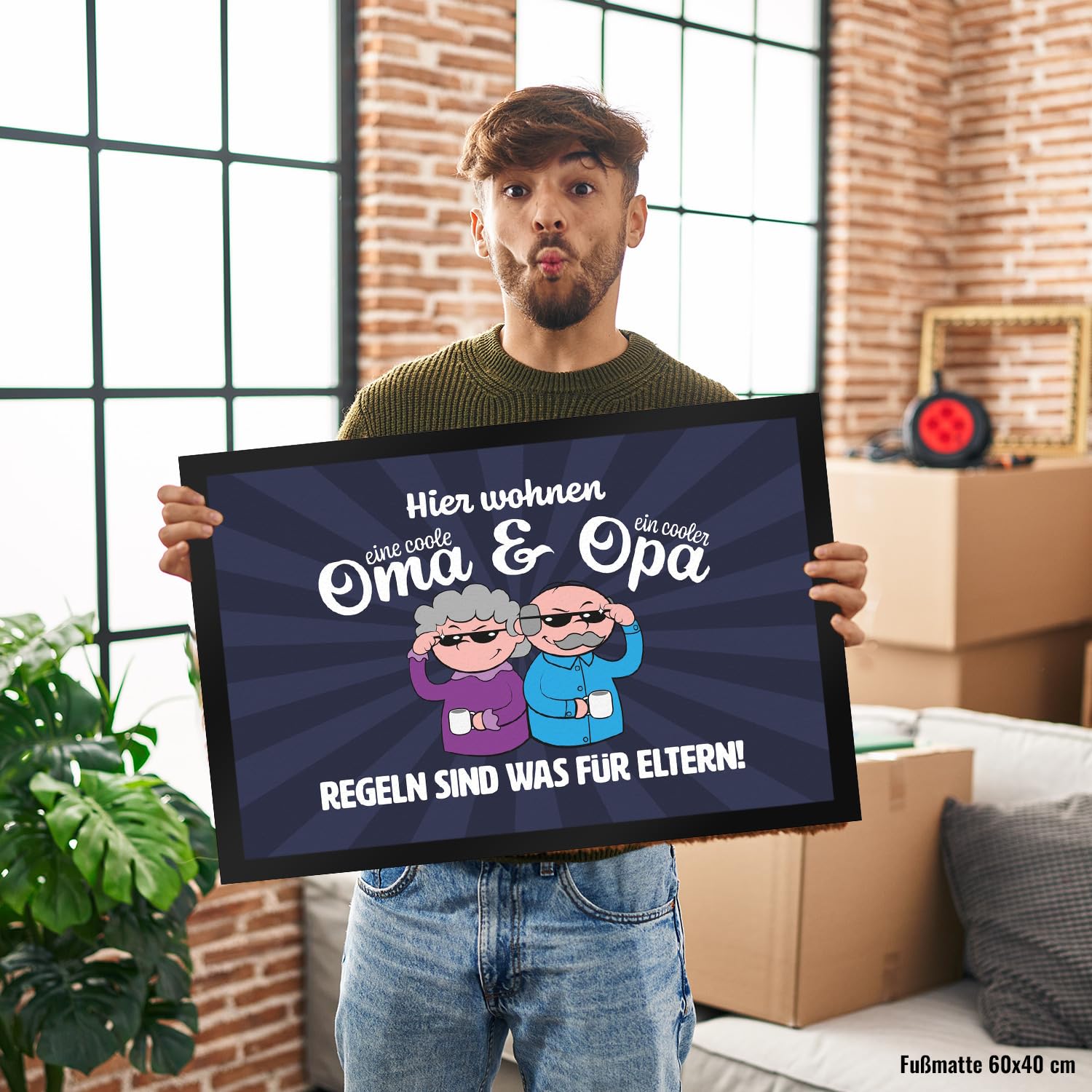 Coole Großeltern Fußmatte XXL in 50x75 cm mit Spruch Regeln sind was für Eltern EIN Cooler Türvorleger für den Eingangsbereich Motiv Wohnungseinweihung Fußabtreter Türmatte