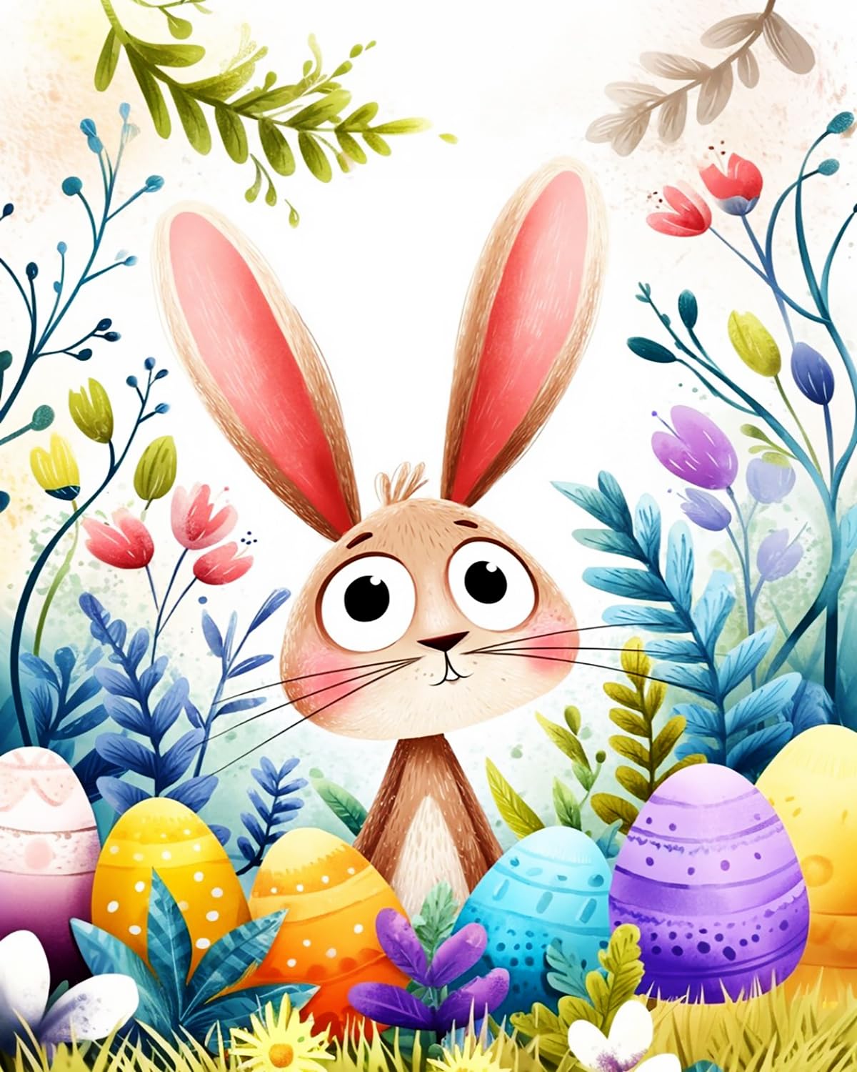 Liubaishi Multicolour Paint By Numbers For Adults, Easter Egg Bunny Theme, 40X50 Cm Acrylic Canvas Kit With 3 Brushes