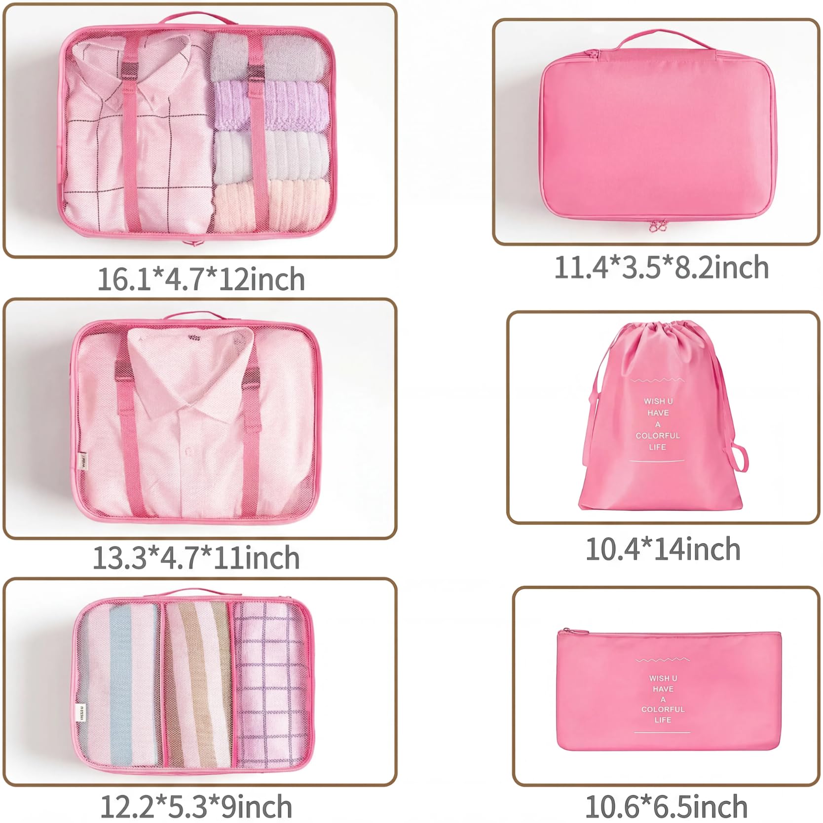 LANSKLBD 6/8 Set Packing Cubes for Suitcases Travel Luggage Packing Organizers,Travel Accessories Essentials Luggage Organizer with Shoe/Tioletry/Laundry Bag (Pink, 6 set) view 7