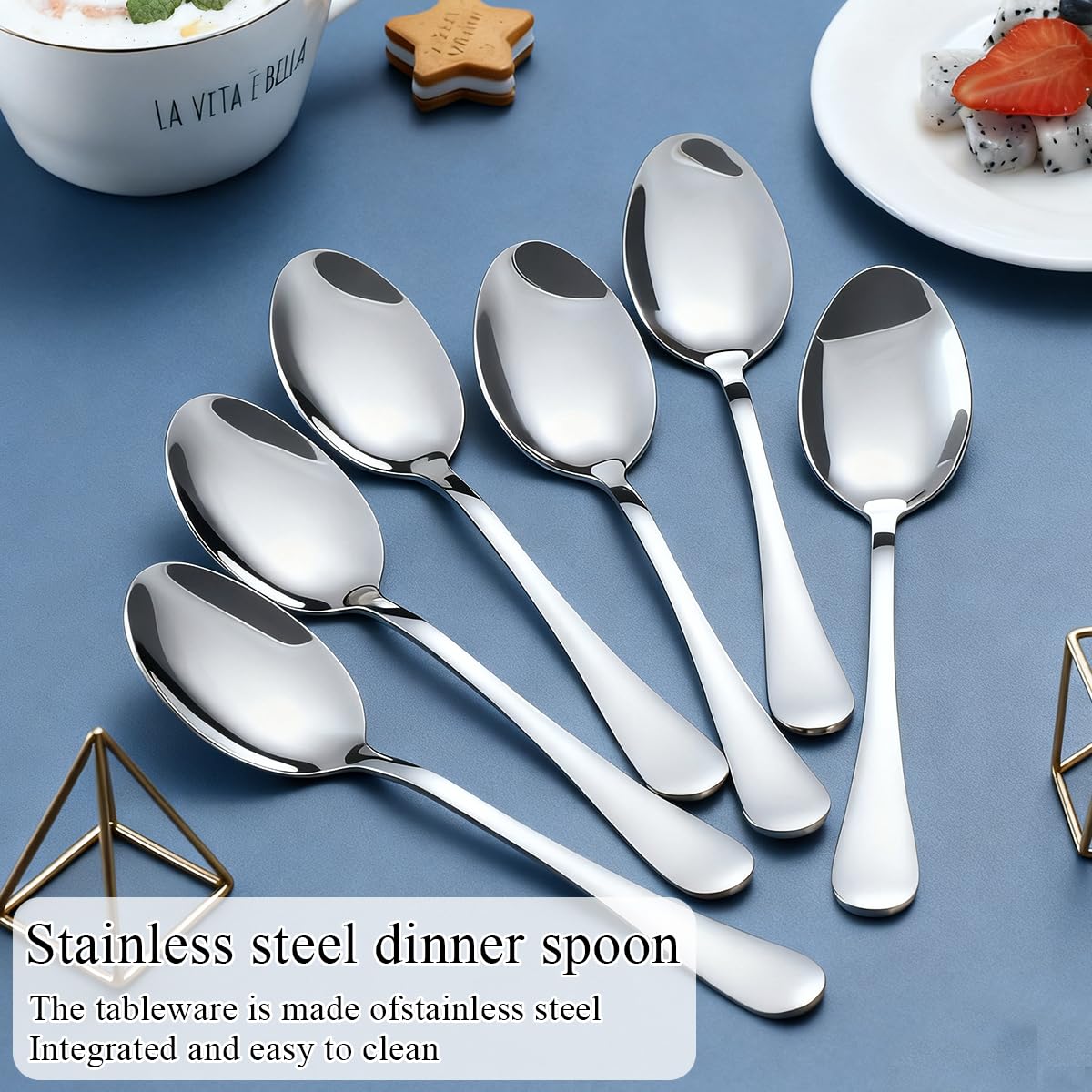Berglander Set di 24 cucchiai da tavola, 18,7 cm, in acciaio inox per uso alimentare, per casa, cucina o ristorante, lucidati a specchio, lavabili in lavastoviglie