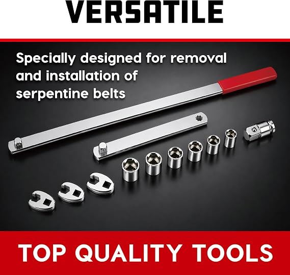 Powerbuilt Serpentine Belt Tool Set, Remove and Install Car Vehicle Serpentine Belts, for Spring-Loaded, Accessories and Storage Case Included - 648629,Silver