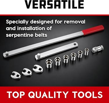Powerbuilt Serpentine Belt Tool Set, Remove and Install Car Vehicle Serpentine Belts, for Spring-Loaded, Accessories and Storage Case Included - 648629,Silver