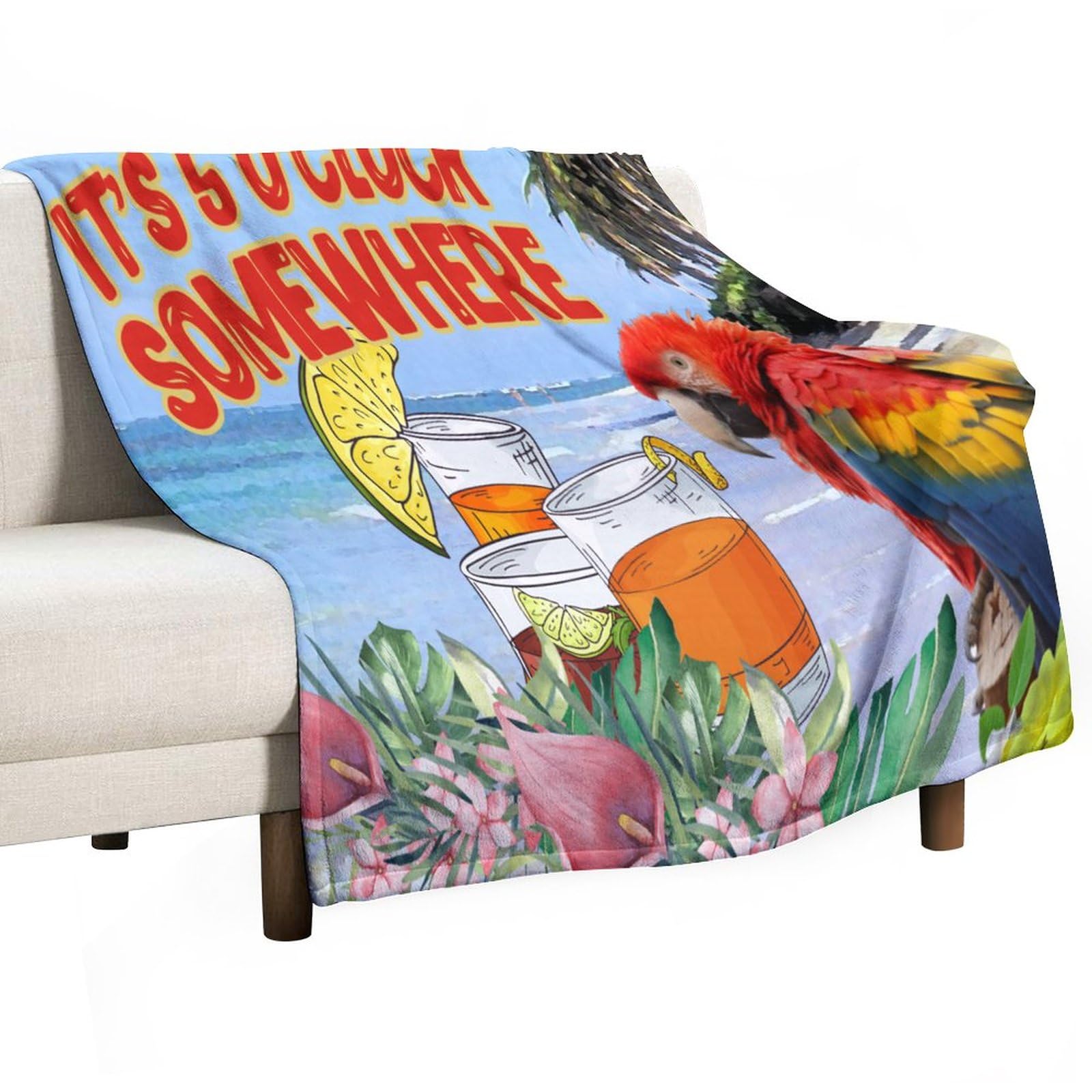 Couverture polaire 152x203 cm oiseau tropical en flanelle douce pour lit et canapé