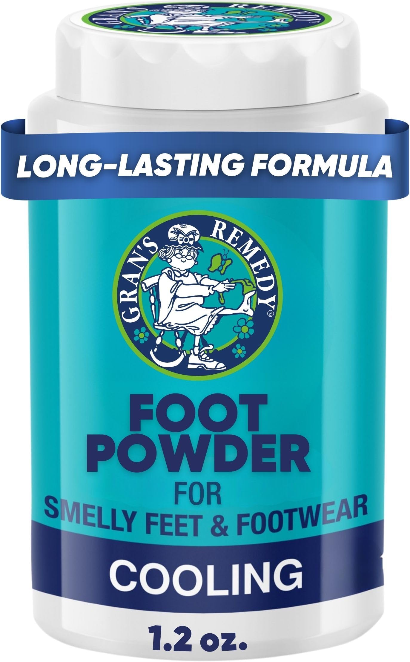 Gran's Remedy Cooling Foot and Shoe Deodorizer Powder - Effective Odor Eliminator - Moisture Absorbing Travel Size Foot Powder - Soothing Relief for Shoes and Feet