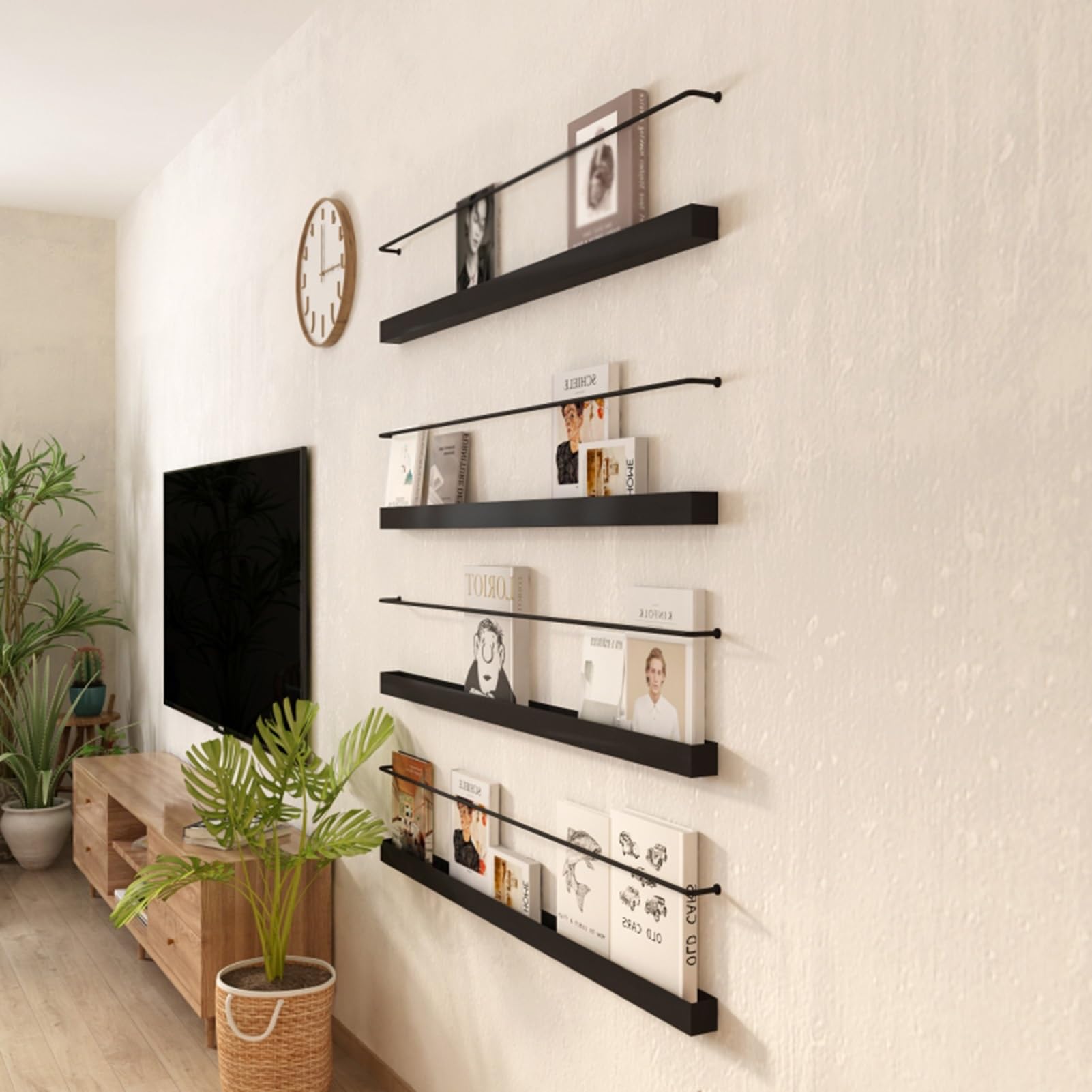 Portariviste e opuscoli da parete in metallo nero, minimalista, per casa, ufficio, soggiorno, bagno, sala d'attesa (110 cm, 1 confezione)