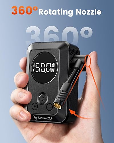 Miniatura 7 de ETENWOLF S0 Mini bomba de bicicleta, inflador de neumáticos de 150 PSI, compresor de aire portátil para bicicletas, automóviles, motocicletas y