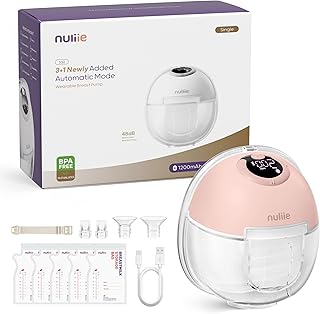 Nuliie Milchpumpe Elektrisch tragbare S32, 4 Modi, 9 Stufen, 24mm Flansch mit LED-Anzeige, Zusätzlich 1 Stück Flansch 18mm&21mm und Austauschbare Entenventile (1 Pack, Rosa)