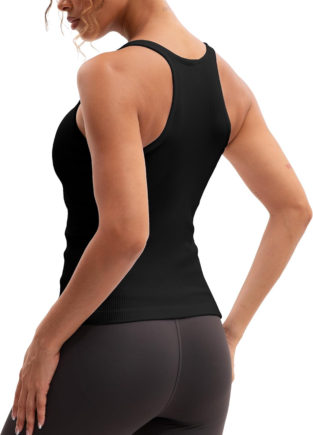 MathCat Workout Tank Tops for Women with Built in Bra, Seamless Ribbed Racerback Camisole Tops, Sleeveless Gym Yoga Shirts Black X-Small image 2 of 5 B0FDQSS982