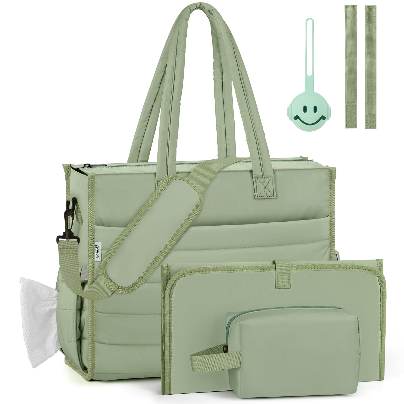 IBFUN Diaper Bag Tote for Baby - Large Baby Bag 4Pcs with Waterproof Changing Pad Pacifier Case, Travel Hospital Mommy Bag-image-26