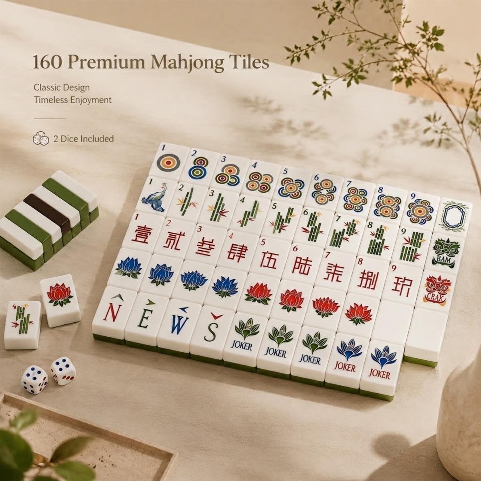 Set di Mahjong a 4 strati, composto da 160 tessere acriliche e tessere