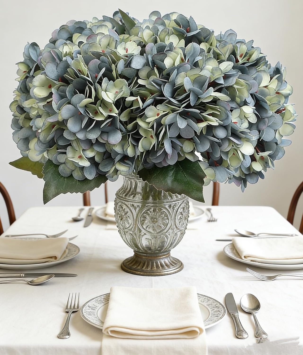Kimura's Cabin 6pcs Artificial Silk Hydrangea Flowers Vintage Fake Bouquets Faux Hydrangeas Flower with Stems for Wedding Party Autumn Farmhouse Home Table Core Decoration (Deep Lake Blue) - Image 3