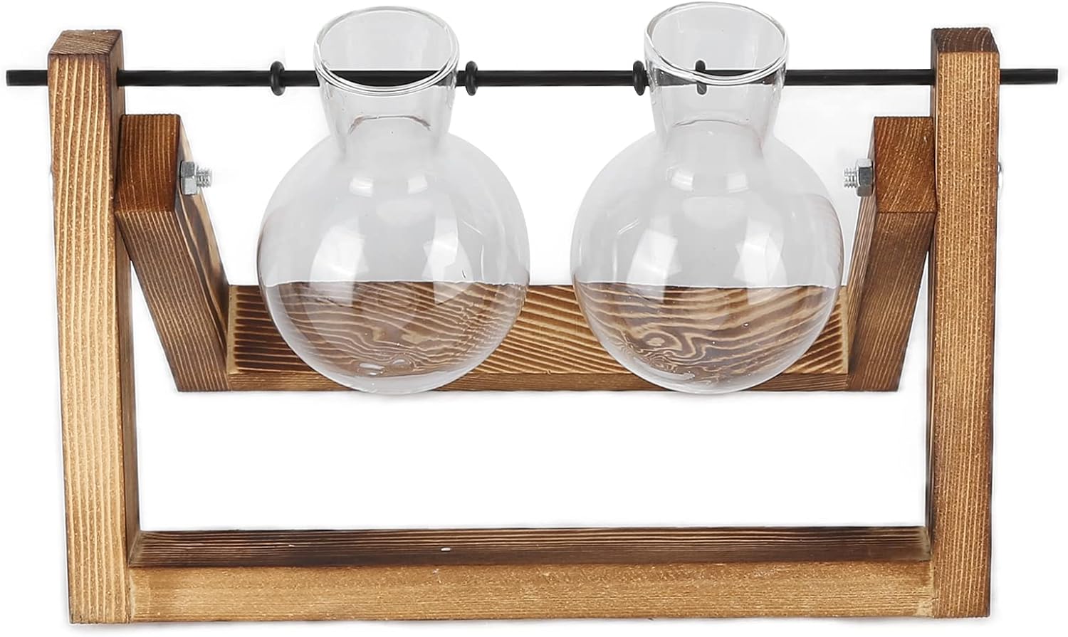 Plant Terrarium with Wooden Stand,Desktop Air Planter Bulb Glass Vase for Indoor Hydroponics Water Plants Home Garden Office Decoration Accessories(2 Bulb Vase)