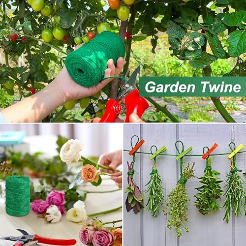 Miniatura 6 de Cordel de jardín, cuerda verde para plantas, 328 pies, 0.118 in de grosor, 3 capas, resistente cuerda de yute para jardinería, manualidades y