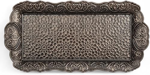 Miniatura 11 de Alisveristime Bandeja pequeña de metal ornamentado para servir – Bandeja decorativa con motivo otomano (14.2 x 7.1 pulgadas, 10.8 onzas) (marrón)
