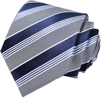 Fashion Mens Ties Formal Business 3.15 Ties for Men Dark Light Blue Gray Striped Neckties + Gift Box