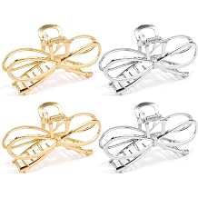 Metal Bow Claw Hair Clips for Thin/Thick Hair - Cute Bow-Shaped Hair Claw Clips with Bows for Women Gold, Silver