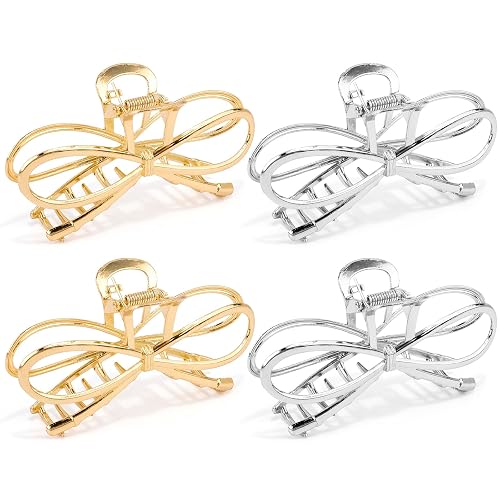 Vovii Metal Bow Claw Hair Clips for Thin/Thick Hair - Cute Bow-Shaped Hair Claw Clips with Bows for Women (Gold, Silver) - Gold,Sliver