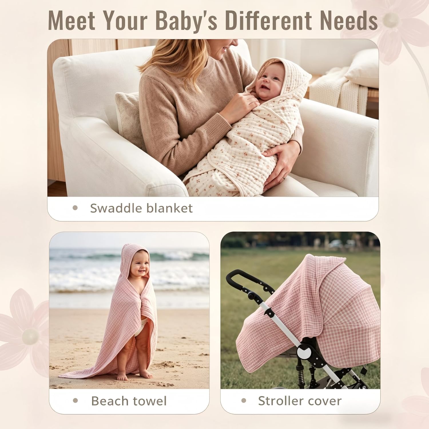 2-Pack Personalized Muslin Hooded Baby Towels Soft & Absorbent Custom Name Bath Towel for Newborn & Infant Infant Gift Baby Essentials for Newborn