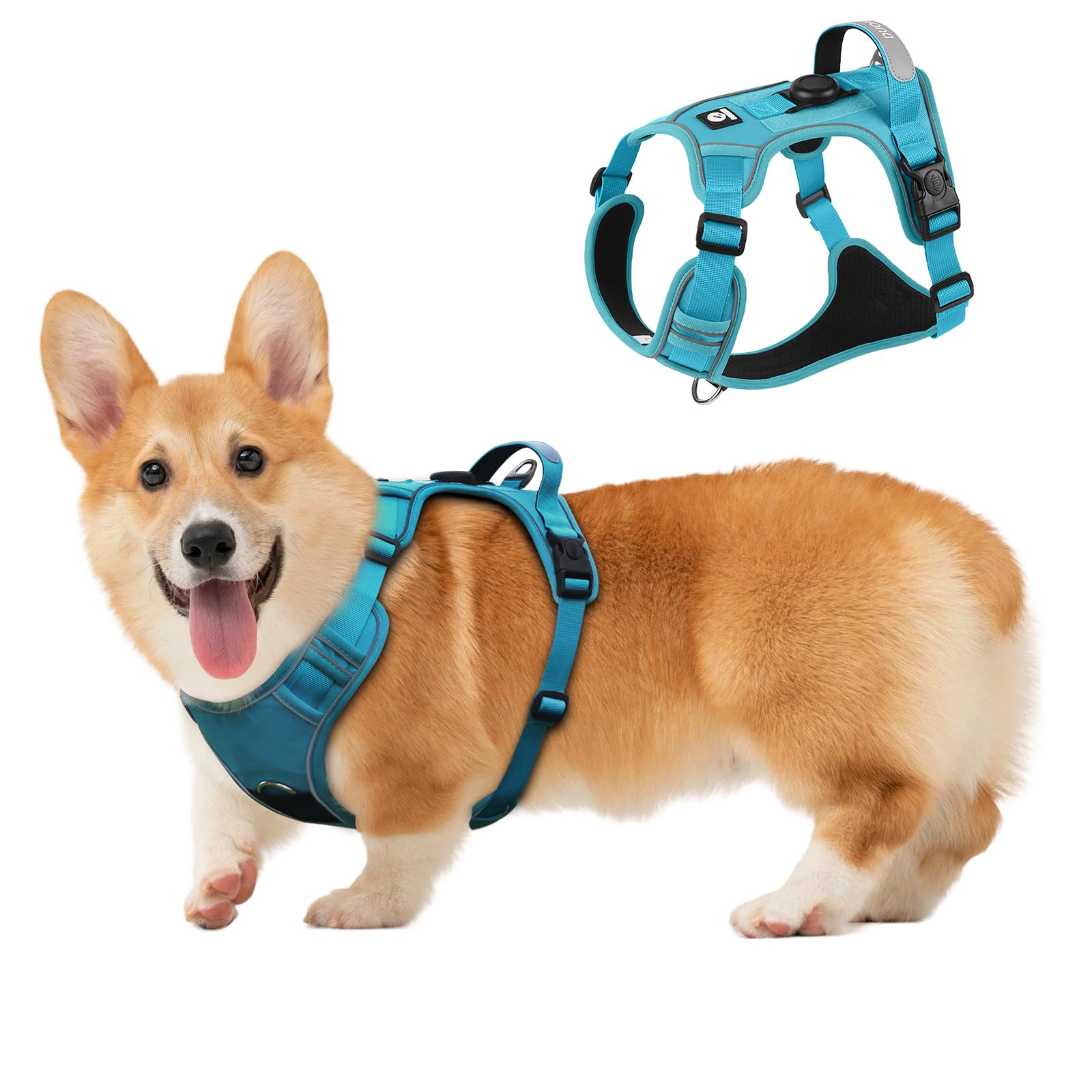Dog Harness, Upgraded Escape Proof Adjustable Vest Puppy Outdoor Walking, Soft Breathable Jacket with Reflective Strips for Dark Night 559 (Blue, S)