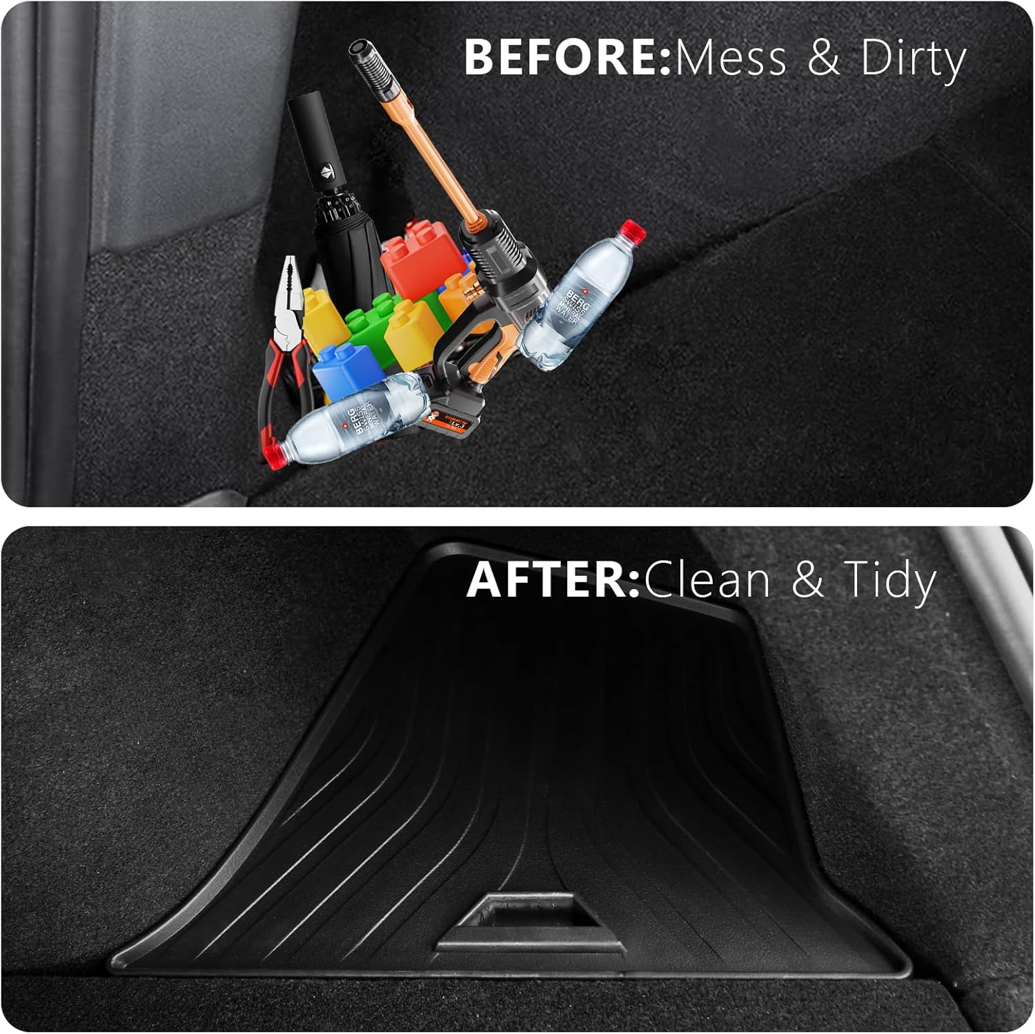 Trunk Storage Bins with Lids for 2026 Tesla Model Y Juniper 5 Seater, 2PCS TPE Side Cargo Organizer Boxes, Rear Trunk Containers with TPE Covers, Custom Fit Tesla Model Y Juniper Accessories