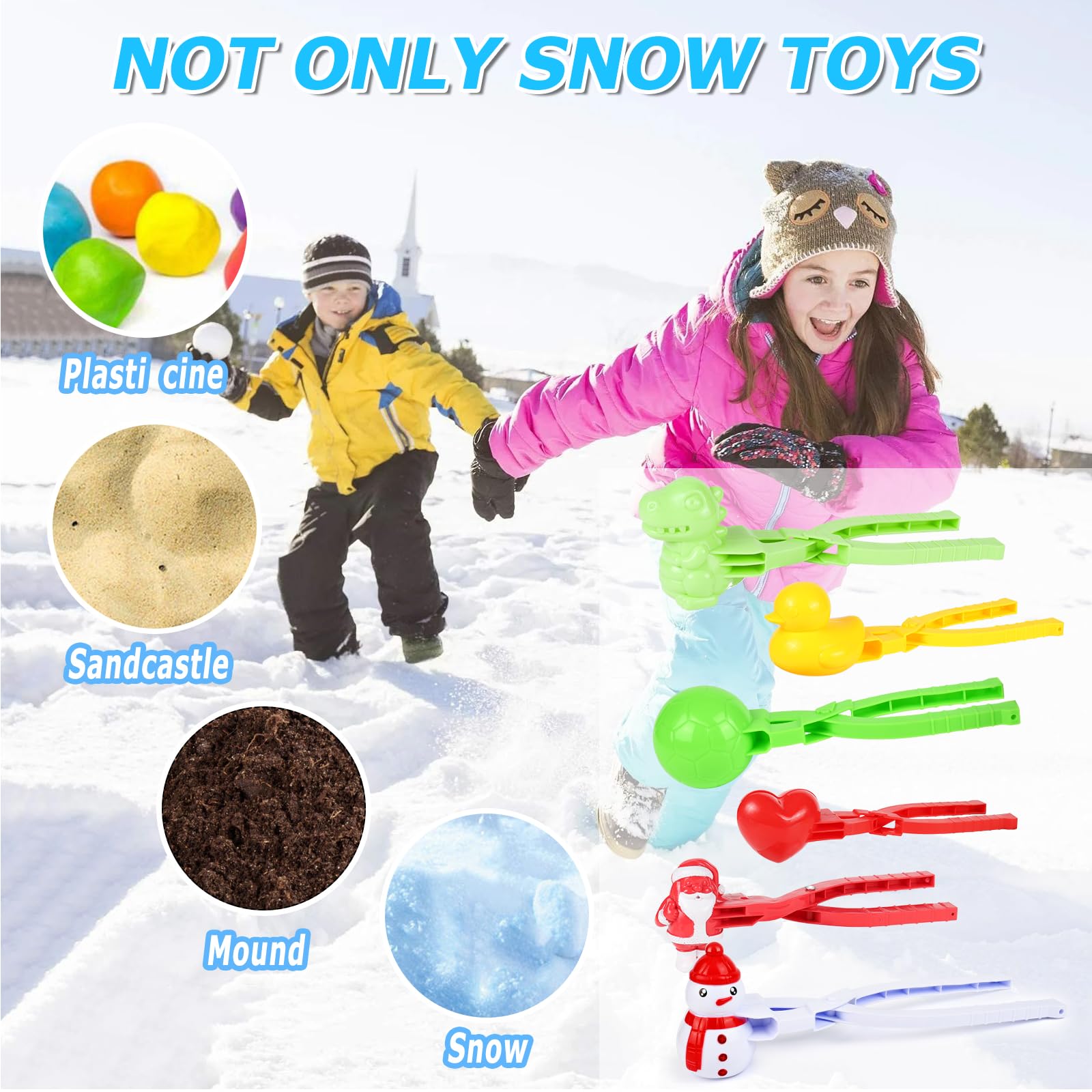 Kit De 6 Pinces à Boules De Neige ZWOOS - Moules Plastique Pour Enfants (Formes Animaux Et Personnages)