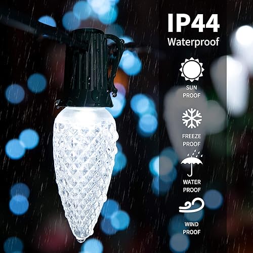 Miniatura 7 de Brightown Guirnalda de luces LED C9 de Navidad para exteriores, luces de fresa facetadas, extensibles, con certificación UL para fiestas,