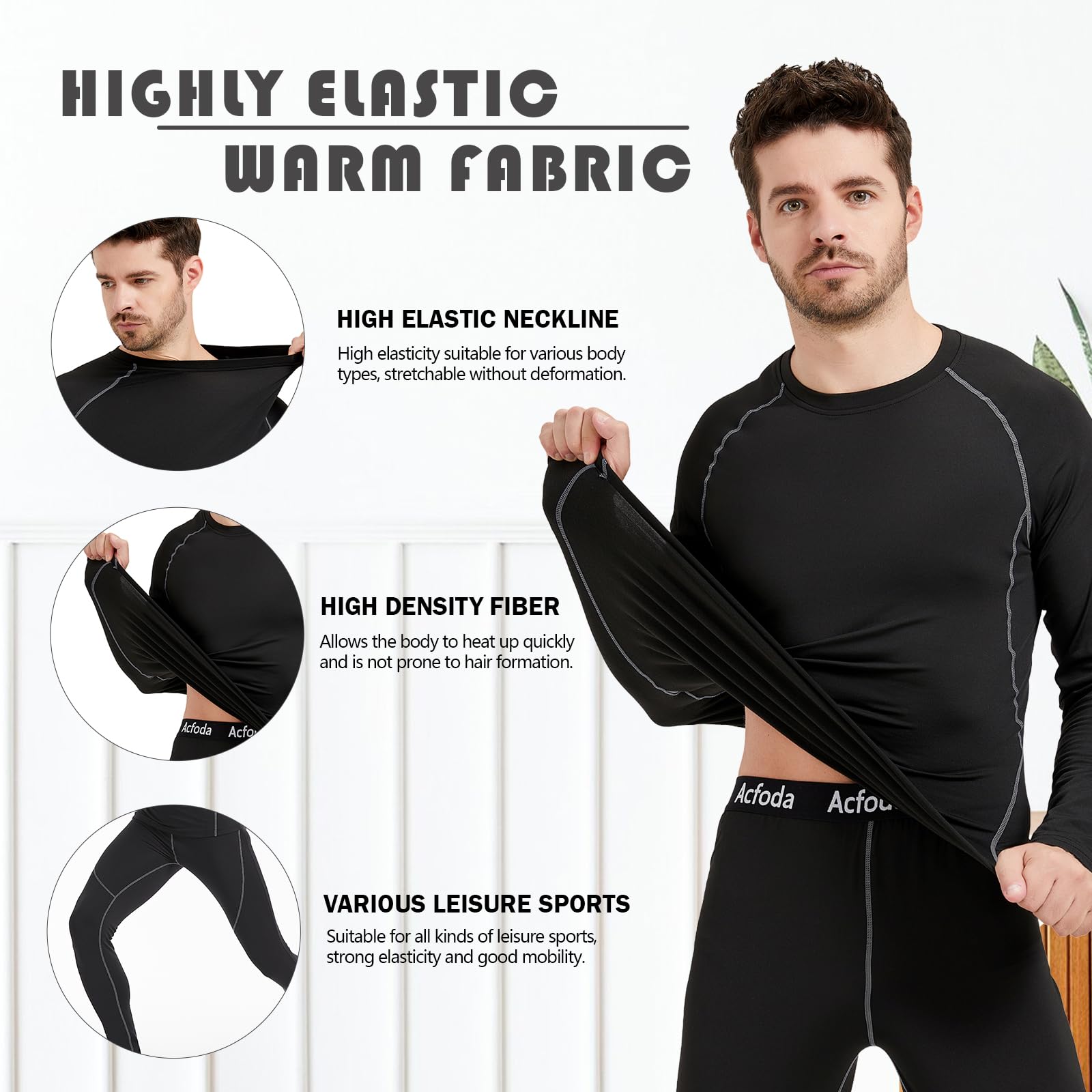 Acfoda Invernale Biancheria Intima Termica Uomo Traspirante Termiche Intimo Set Sci Funzionale per attività all'Aperto S-2XL