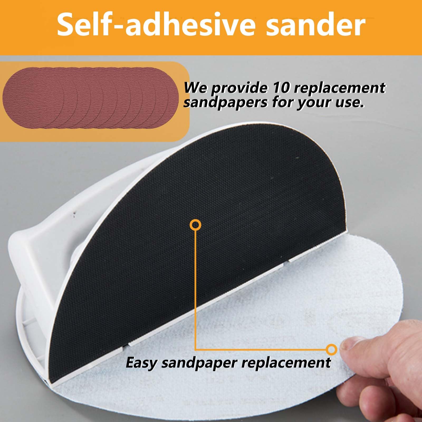 Lijadora Angular Semicircular Multifuncional FORMVERSITY, 5 Pulgadas Lijadora de Mano para Paneles de Yeso, Lijadora de Esquinas Kit de Lijadora de Detalles Manual Autoadhesiva con 10 Hojas de Lija