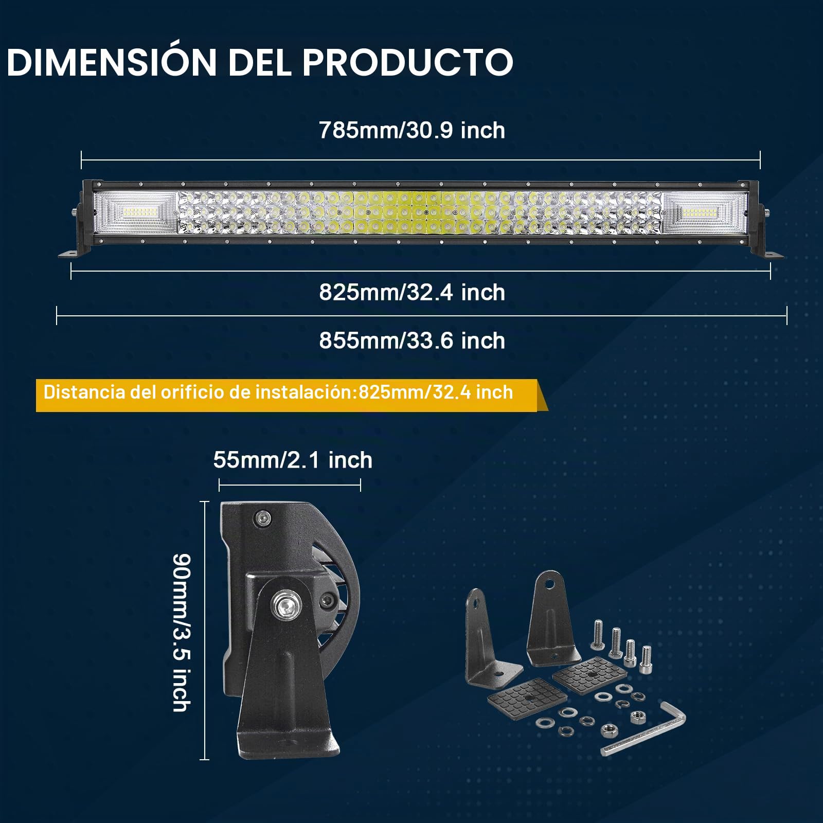 AUXTINGS Barra de luz LED 32 Pulgadas con Soporte magnético, arnés de cableado,3 Fila 405W Foco Combinado de inundación Luces 82 cm lámpara Trabajo para SUV UTV Todoterreno camión Remolque 4x4