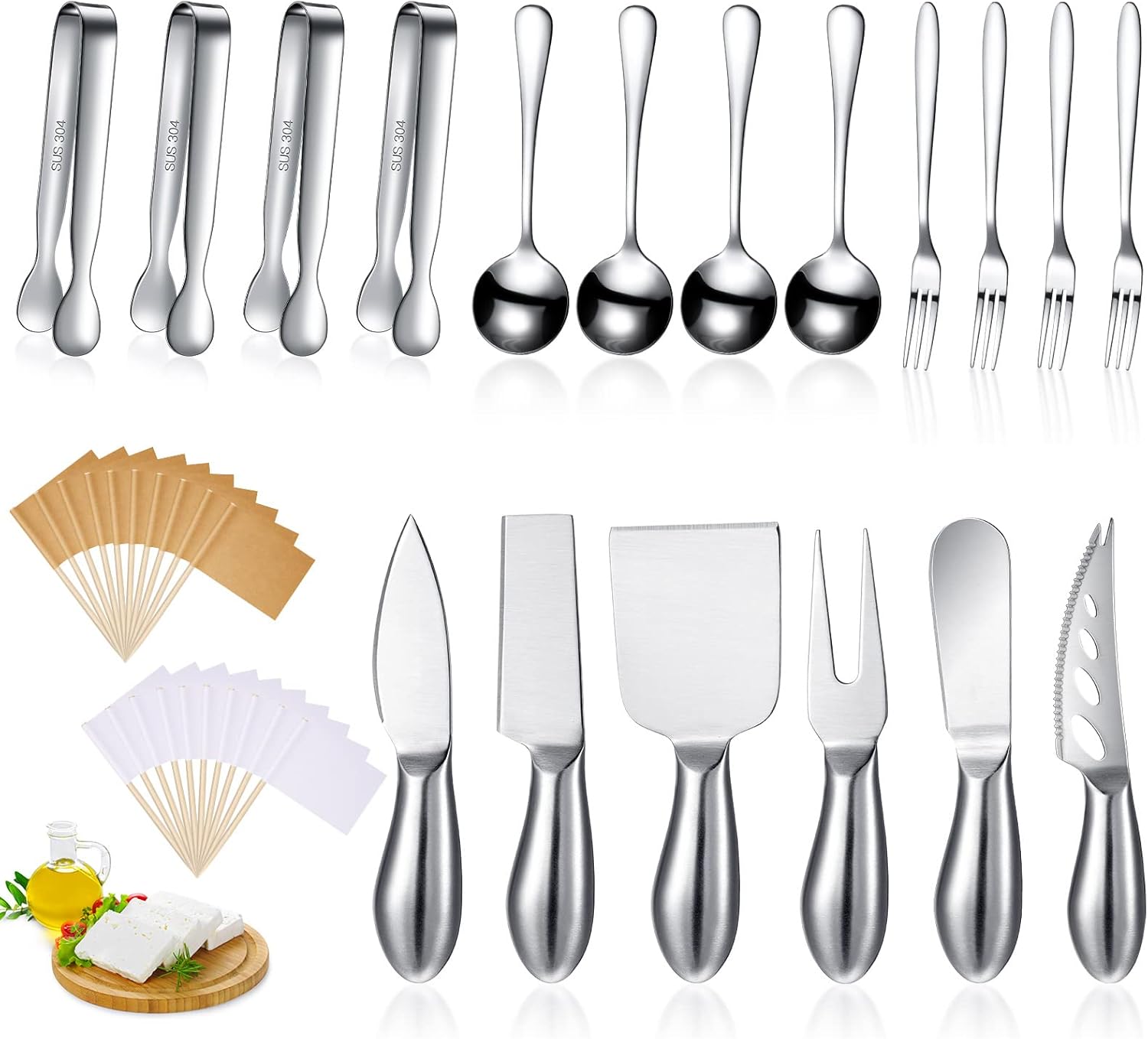 Patelai Charcuterie Board Accessories Cheese Spreader Knife Set Charcuterie Utensils Butter Knife Stainless Steel Mini Serving Tongs Spoons Appetizer Forks for Pastry Christmas(Silver,18 Pieces) Patelai Charcuterie Board Accessories Cheese Spreader Knife Set Charcuterie Utensils Butter Knife Stainless Steel Mini Serving Tongs Spoons Appetizer Forks for Pastry Christmas(Silver,18 Pieces)