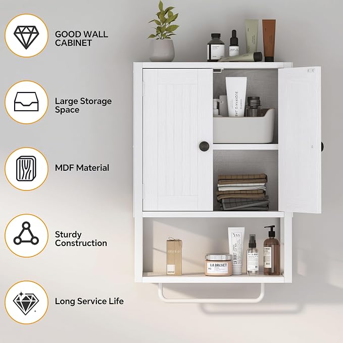 Botiquín rústico blanco de pared Homeiju con puertas y estantes miniatura 7