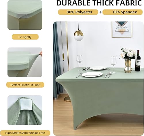 Miniatura 77 de Paquete de 2 Cubiertas de Mesa de Spandex Negro de 6 pies para Mesas Plegables Rectangulares Estándar - Manteles Elásticos Resistentes a las Arrugas