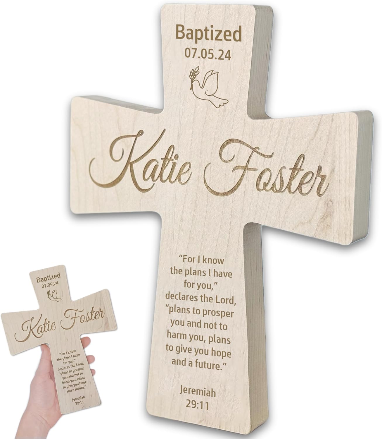 Personalized Cross for Baptism - Custom Cross for Baby Nursery Wall - Catholic Baptism Gifts for Boys, Girls, Teens, Child - Personalized First Communion Gifts for Girls - Boys 1st Communion Keepsake