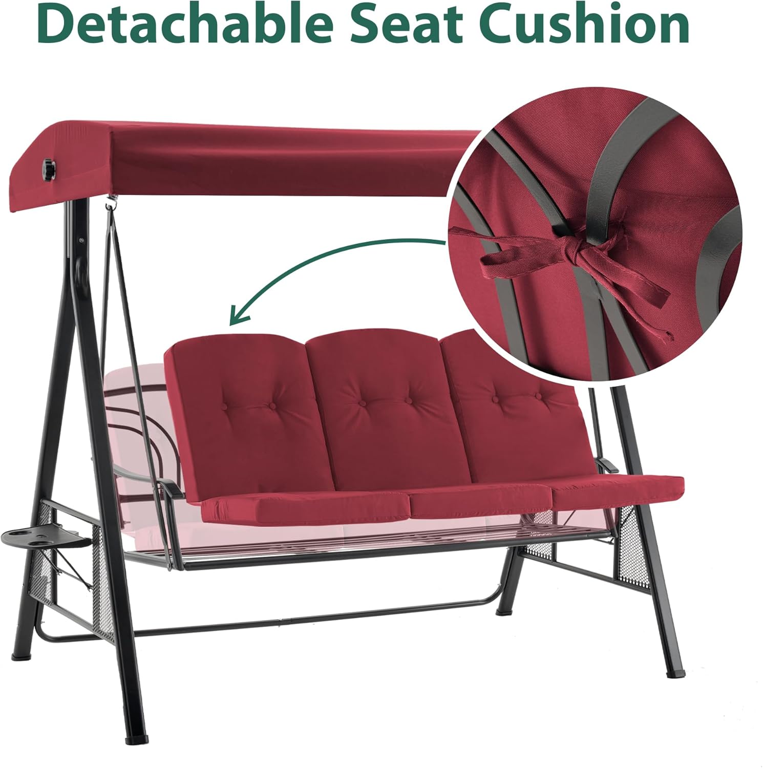 MCombo 3 Seat Patio Swings with Adjustable Canopy, Outdoor Porch Swing Chair with Stand for Backyard, Poolside, Balcony 4092 (Burgundy)