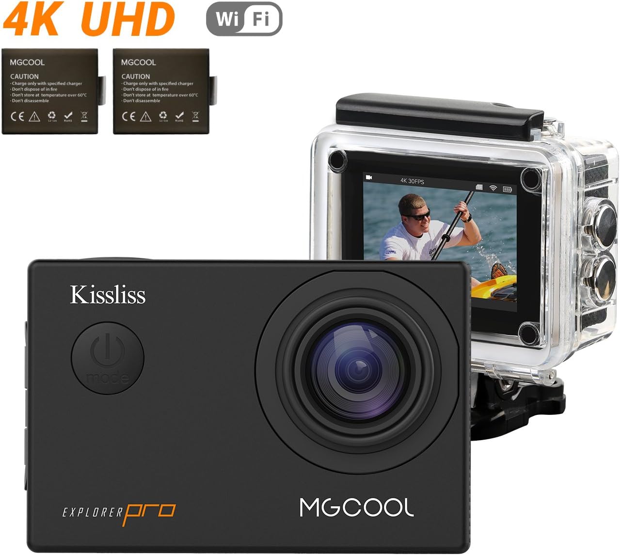 MGCOOL Explorer PRO 4K Action Camera by Kissliss, 16MP 30M Underwater Waterproof Action Cam 170 Ultra Wide-Angle Lens Camcorder 2.0'' LCD WiFi Sport Camera