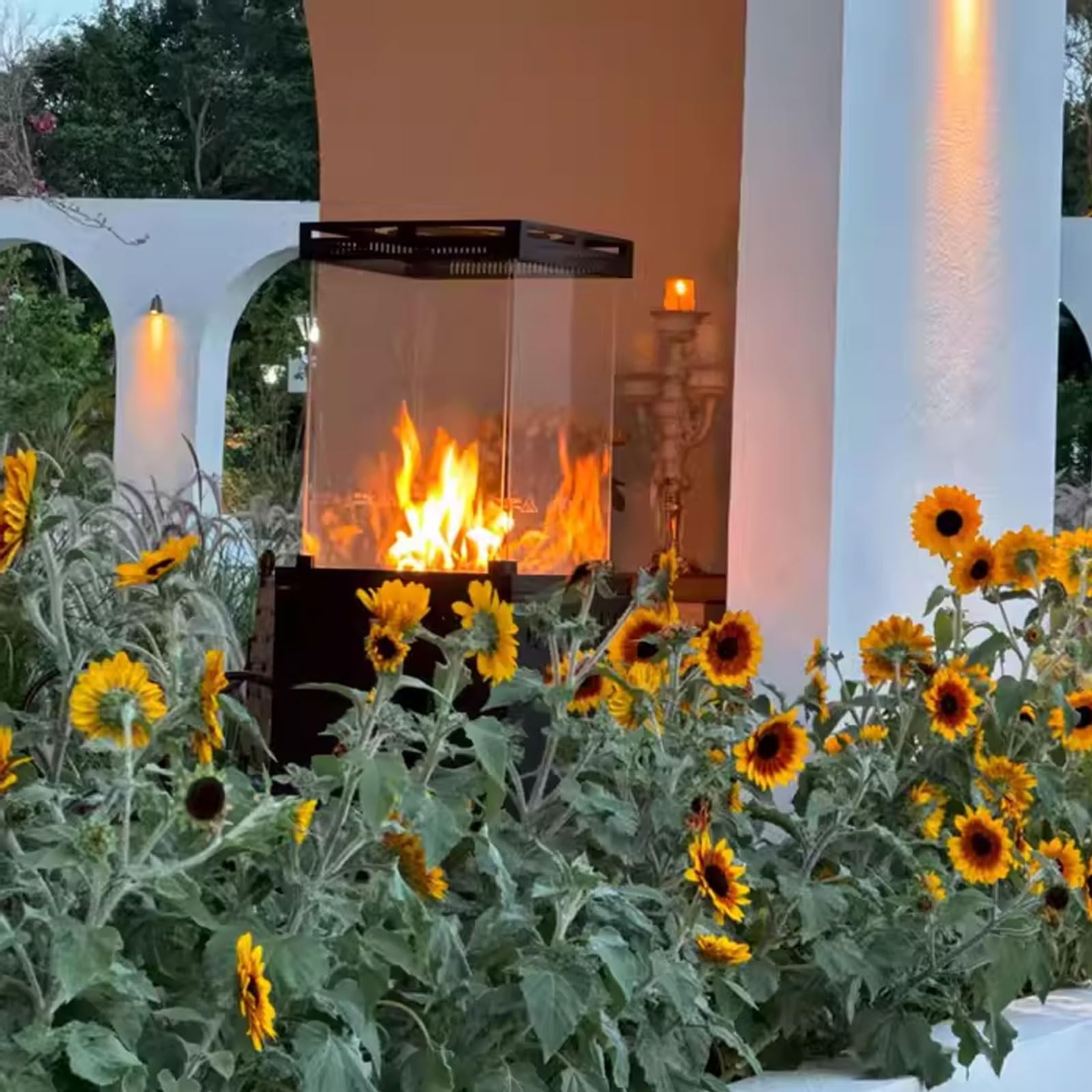 Stufa a gas propano autoportante, 8 kW, con vetro visibile su 4 lati, ruote universali, riscaldatore a pavimento per esterni, giardino e uso domestico