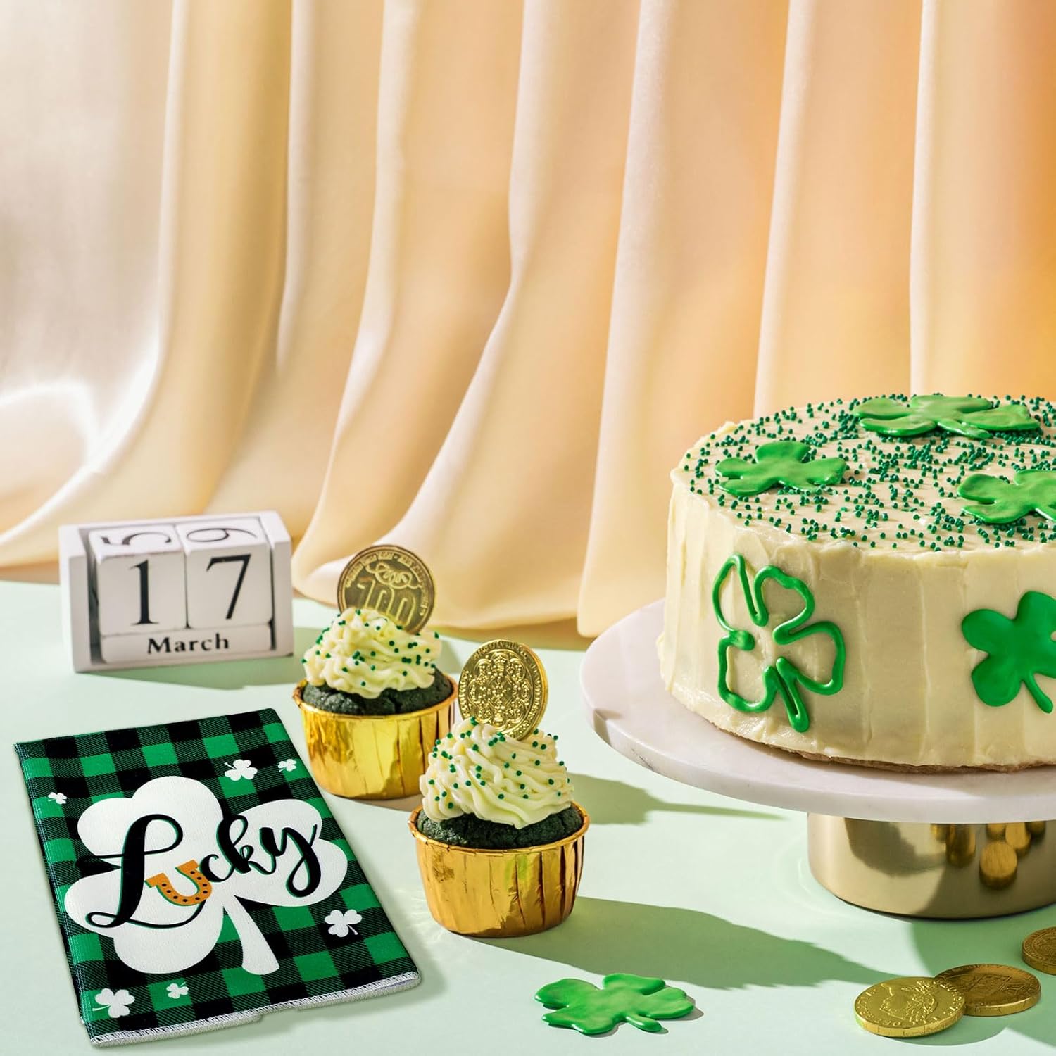 Bencailor 6 Pcs St. Patrick's Day Kitchen Decor Set Kitchen Towels Oven Mitts Pot Holder Irish Shamrocks Leprechauns Gnome Lucky Party Gifts Decorations for Home Housewarming - Image 4