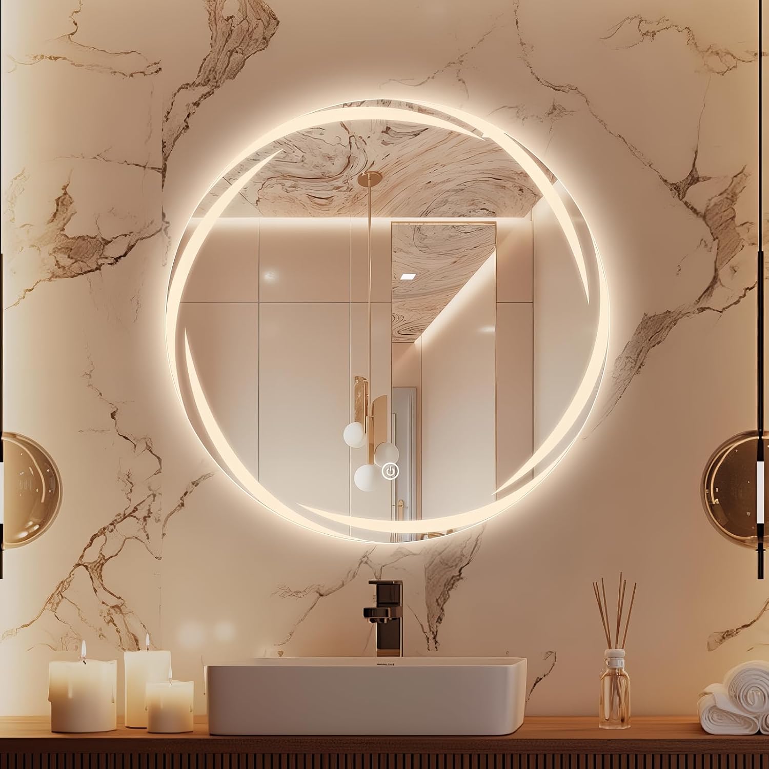 TheiaMo 24" Round Led Bathroom Mirror with Lights, Backlit