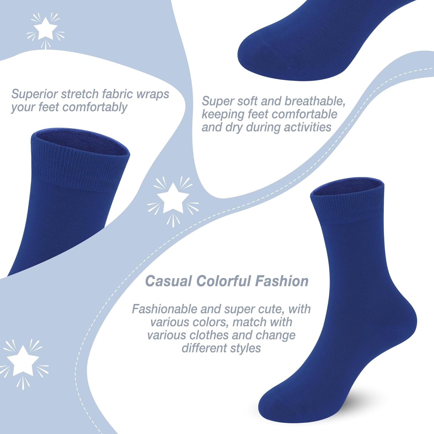 4-Pack Combed Cotton Viscose Kids Casual Socks Cool Crew Fashion Neon & Solid Colors Dress Socks Elastic Fit for Girls Boys - Image 3