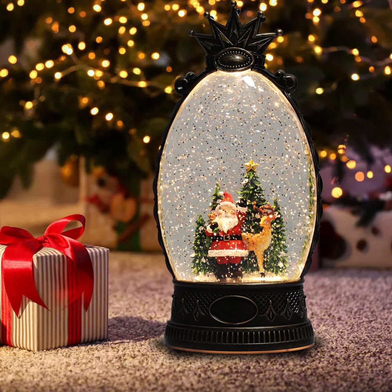 LAMPHOME Christmas Snow Globe with Music and Lights, Christmas Tree Ornament Decorative Snow Globe