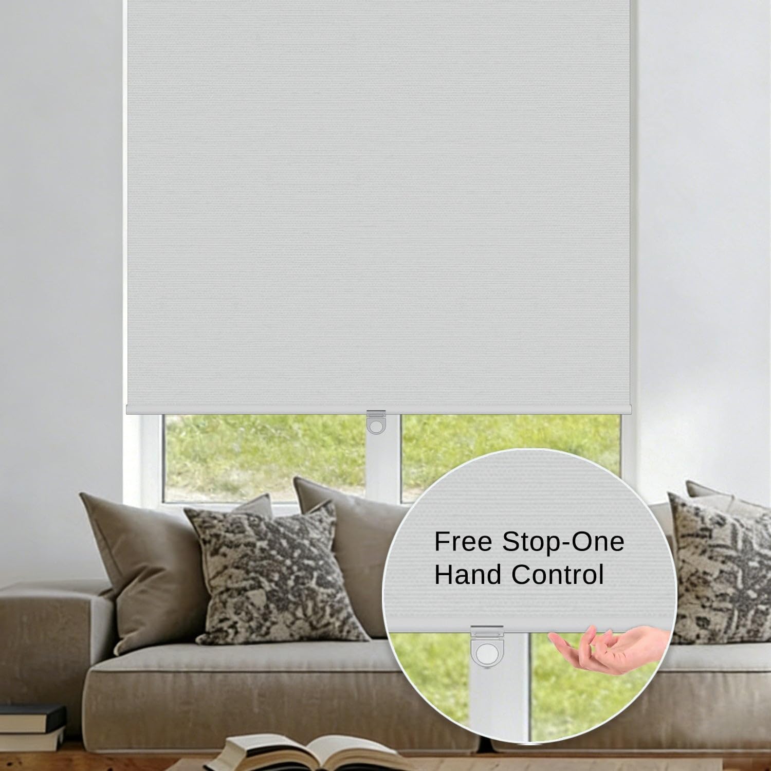 100% Blackout Roller Shades, Free-Stop Cordless Roller Blinds for Windows, Thermal Insulated Linen Fabric Window Shades UV Protection for Home, Door, White, 23" W x 72" H
