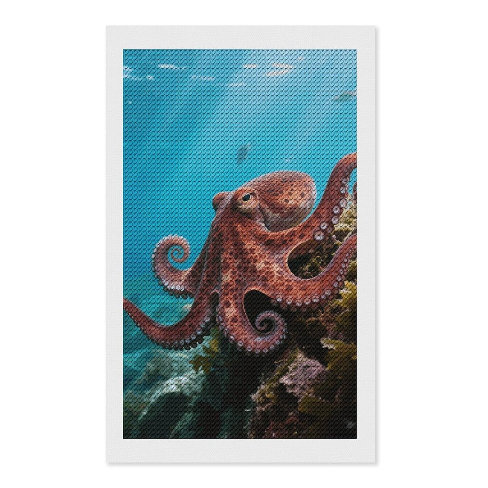 FodPand Octopus 5D Diamond Painting Kits for Adults Beginners Full Drill Round Diamond Dots Pictures Gem Art Supplies for Home Wall Room Decoration DIY Craft Set Gift 12x20