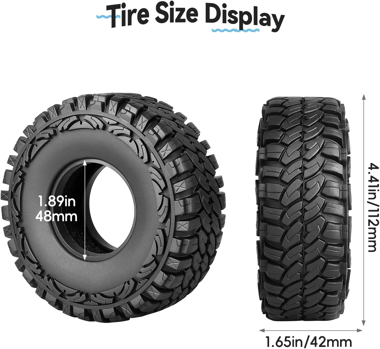 4PCS 1.9 Crawler Tires Outer Diameter 114mm with Foam Inserts for 1/10 RC Rock Crawler Axial SCX10 SCX10 III AXI03007 D90 TF2 MST Tamiya CC01