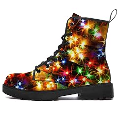 Christmas Boots for Women Men Combat Boots PU Leather Lace-up Ankle Booties Gifts for Her Him