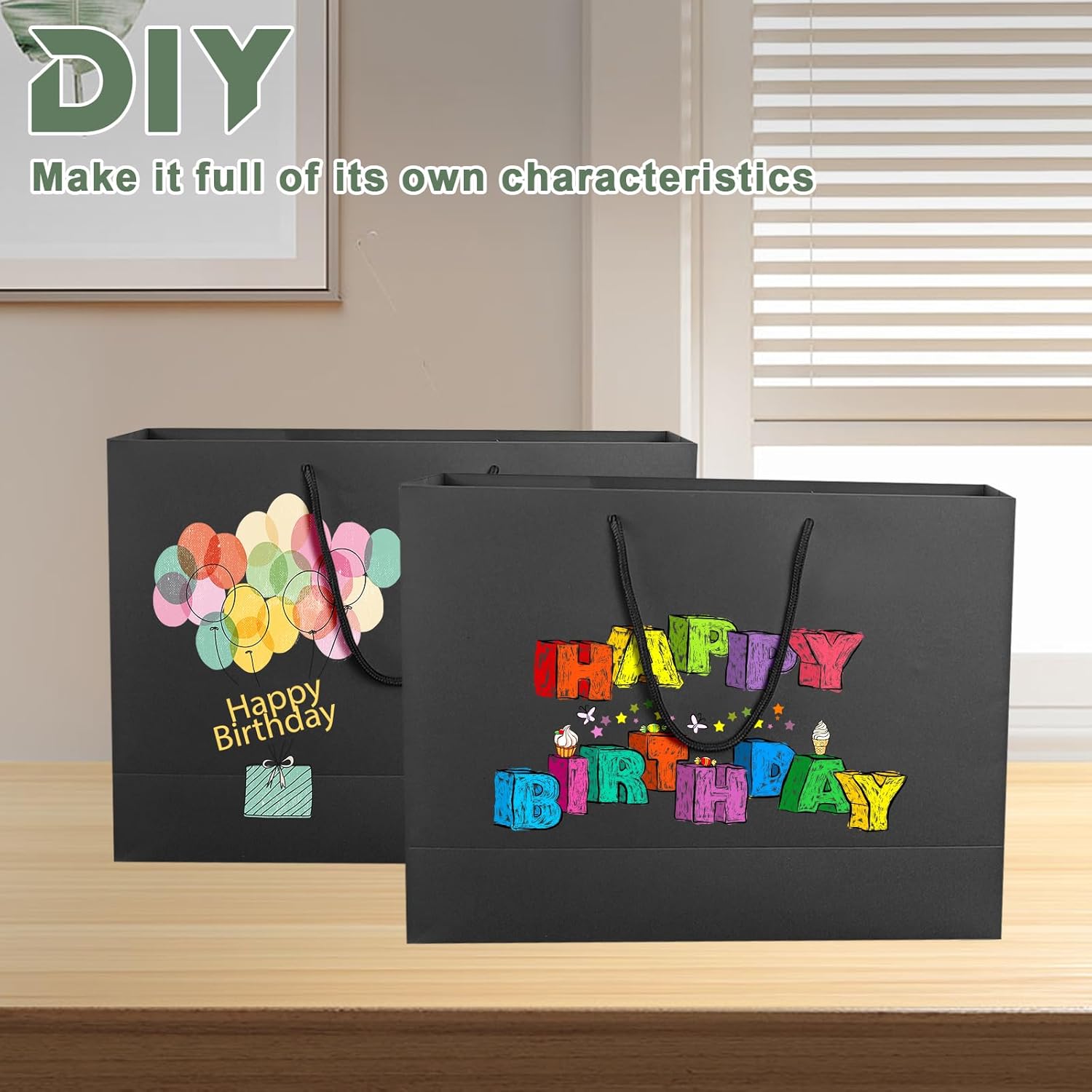 Xloey Large Black Gift Bags,6Pcs 17"x5.5"x12.6" Black Gift Bag with Handles,DIY Paper Shopping Bag,Gift Wrap Bags for Wedding,Birthday,Merchandise Business,Retail,Anniversary,Holiday Party - Image 3